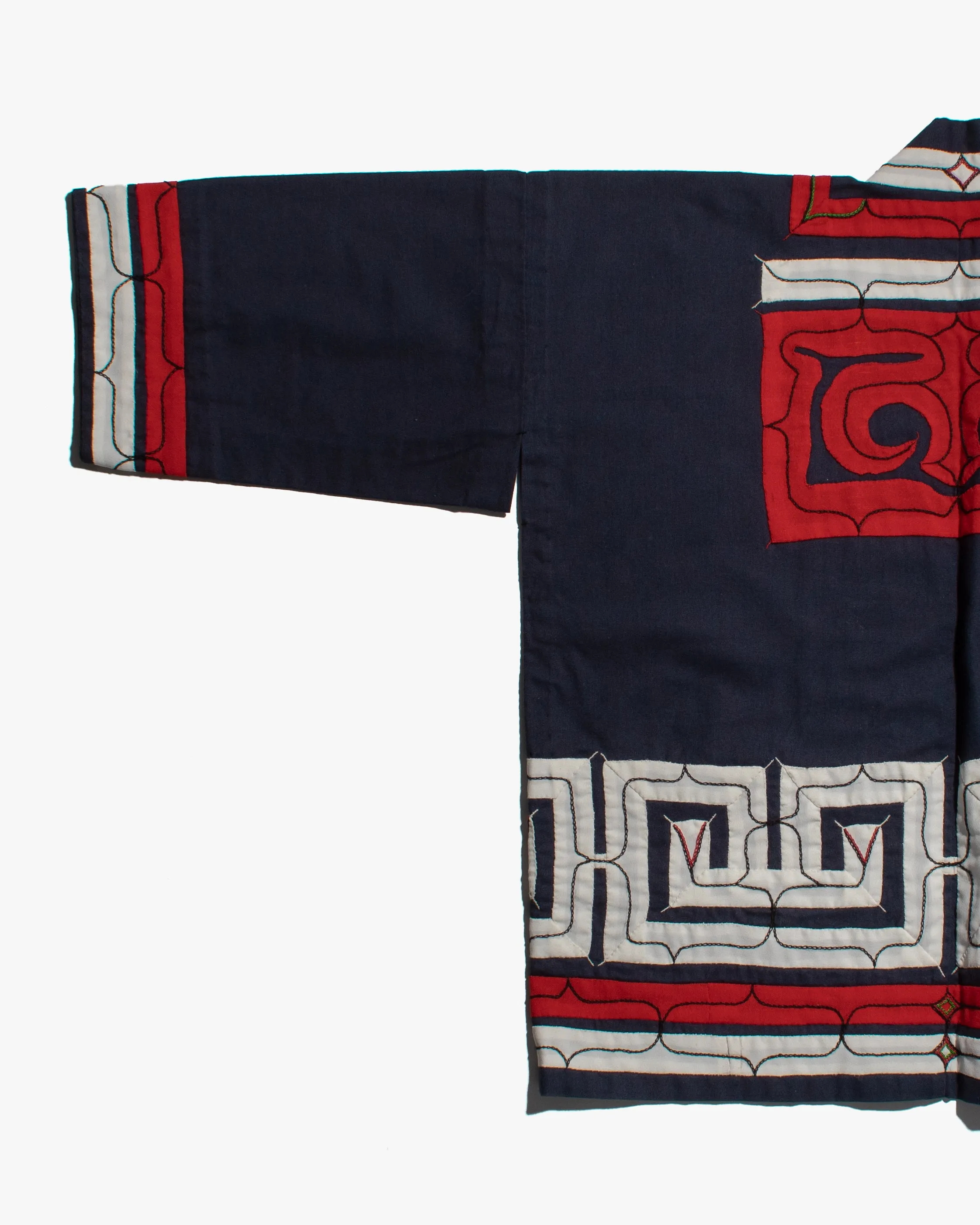 Vintage Ainu Robe, Short, Indigo with Red and White Patterns