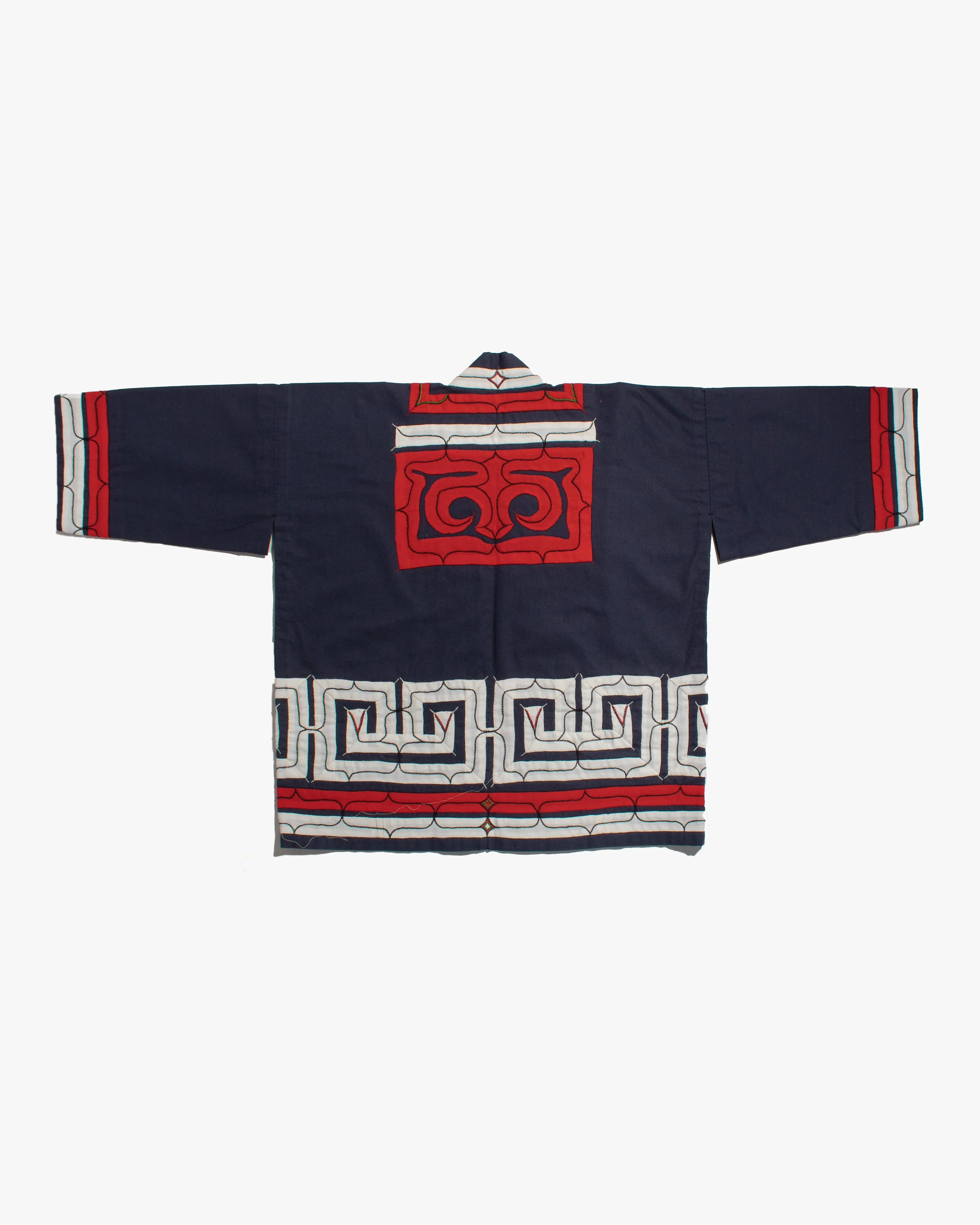 Vintage Ainu Robe, Short, Indigo with Red and White Patterns