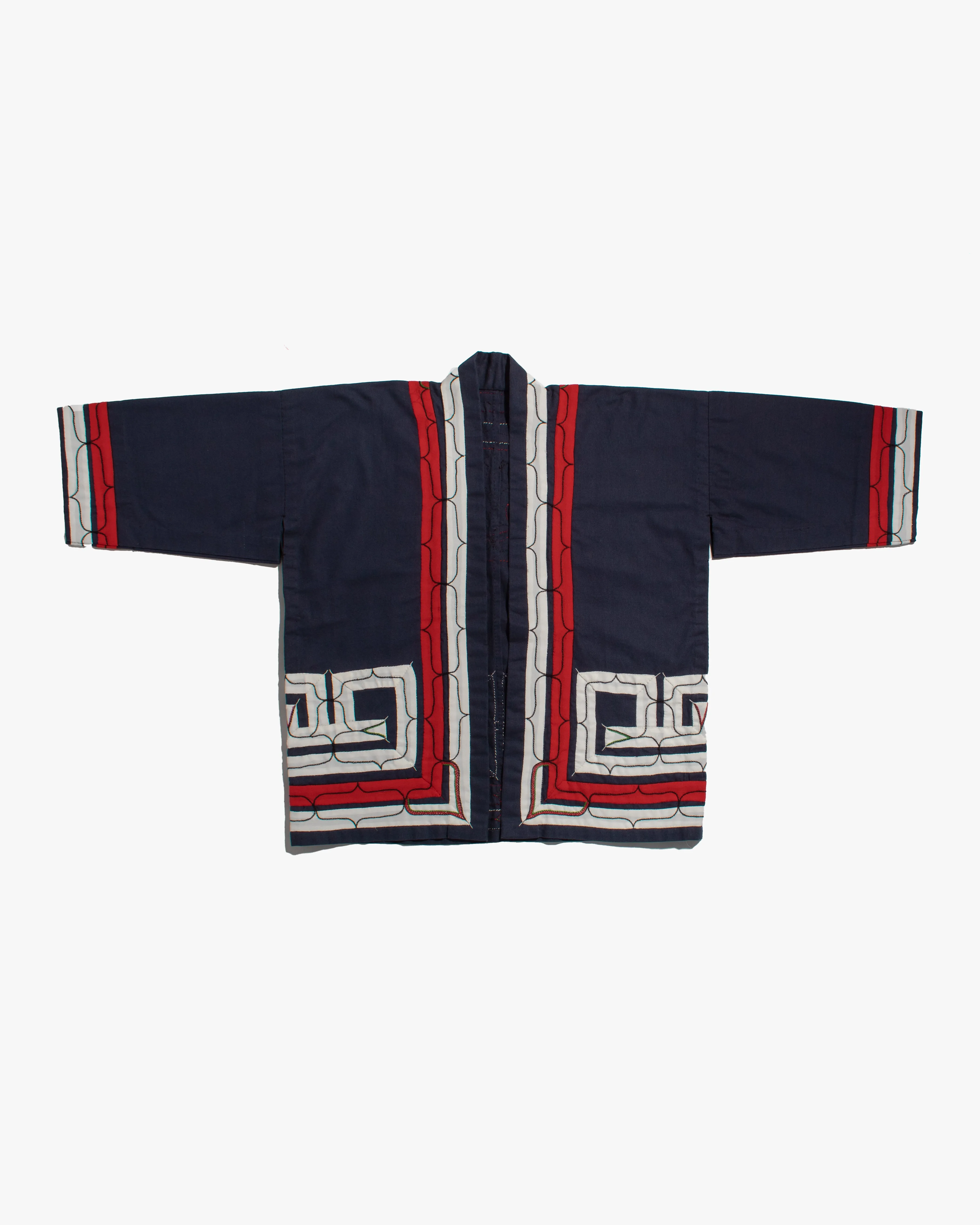 Vintage Ainu Robe, Short, Indigo with Red and White Patterns