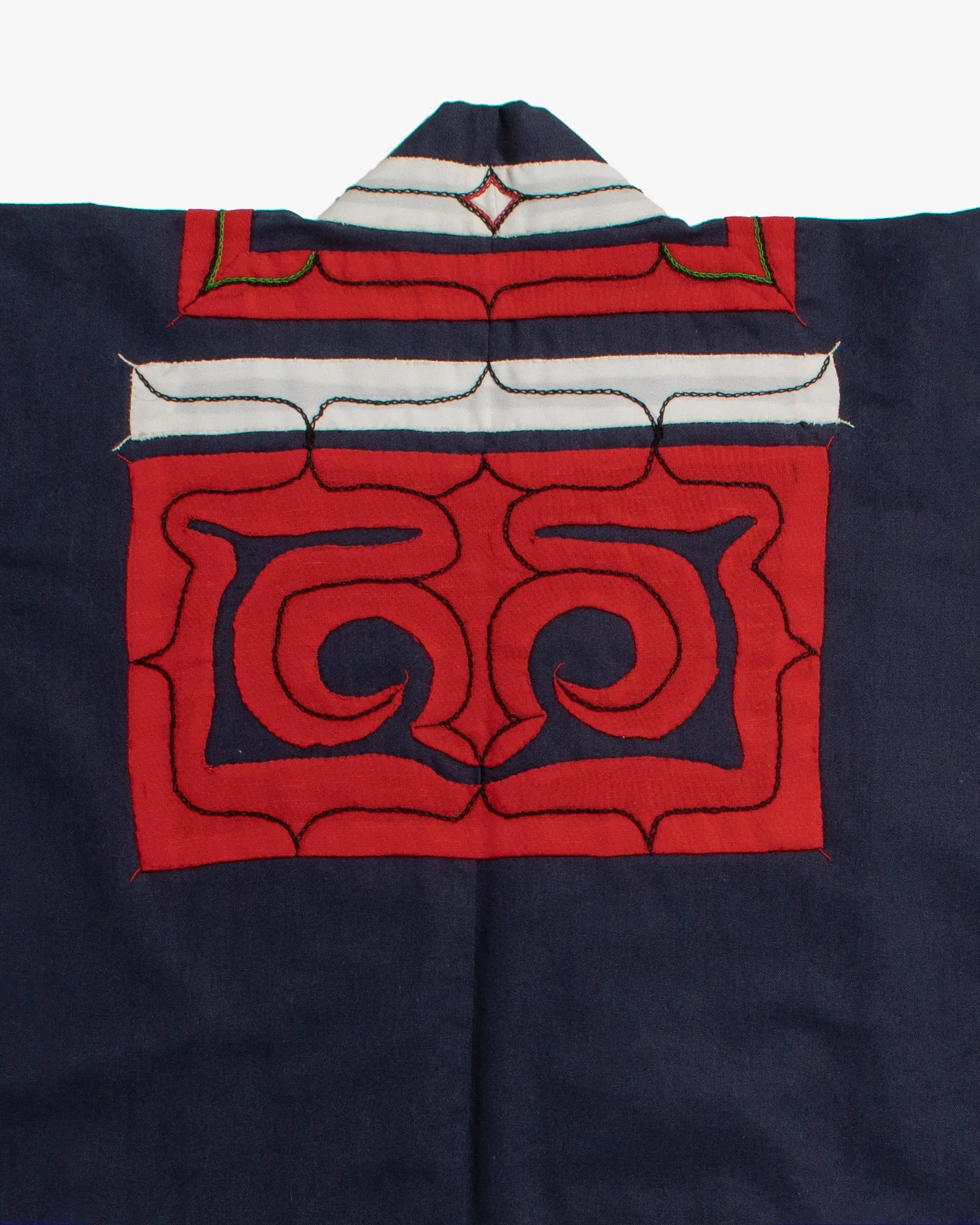 Vintage Ainu Robe, Short, Indigo with Red and White Patterns