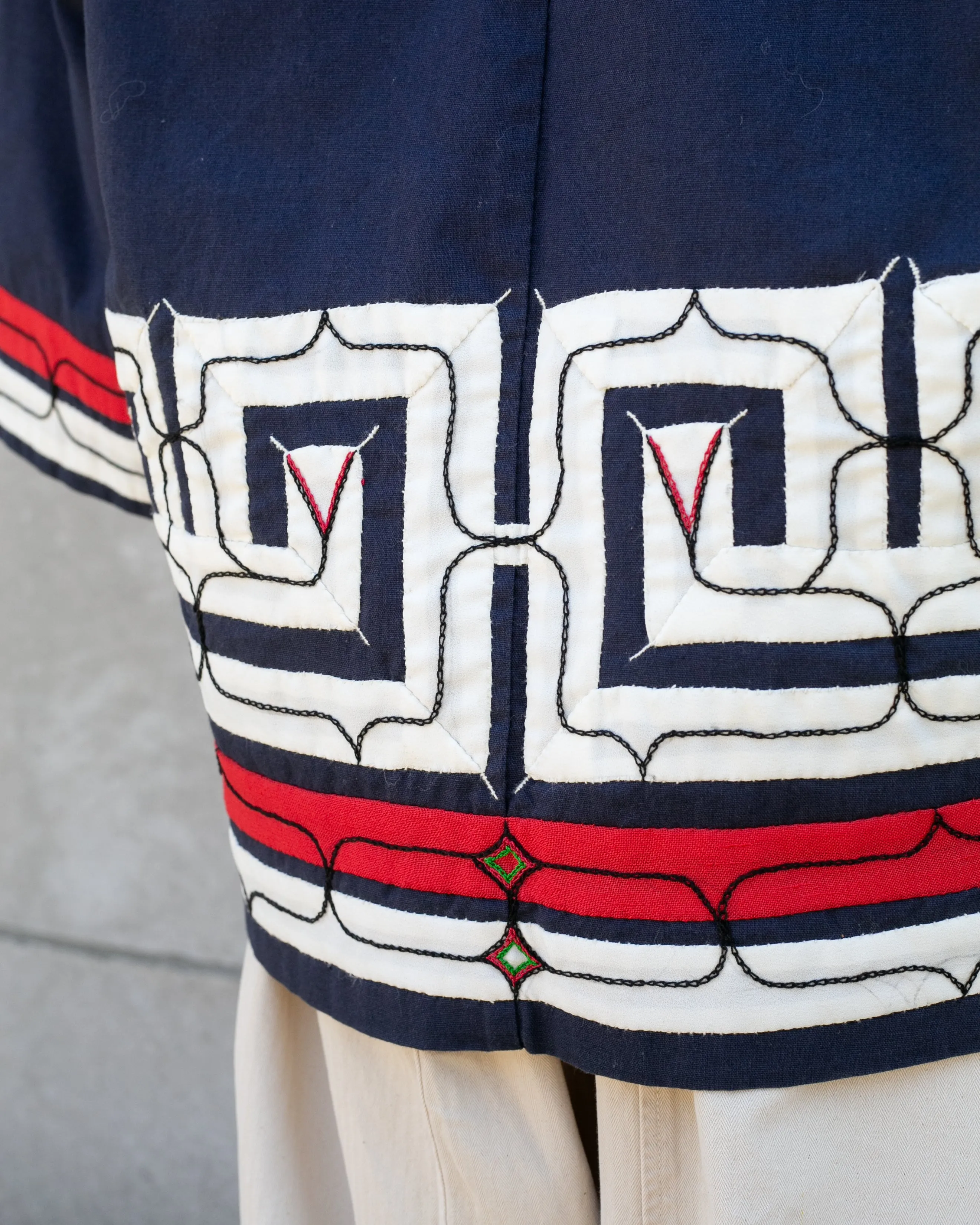 Vintage Ainu Robe, Short, Indigo with Red and White Patterns