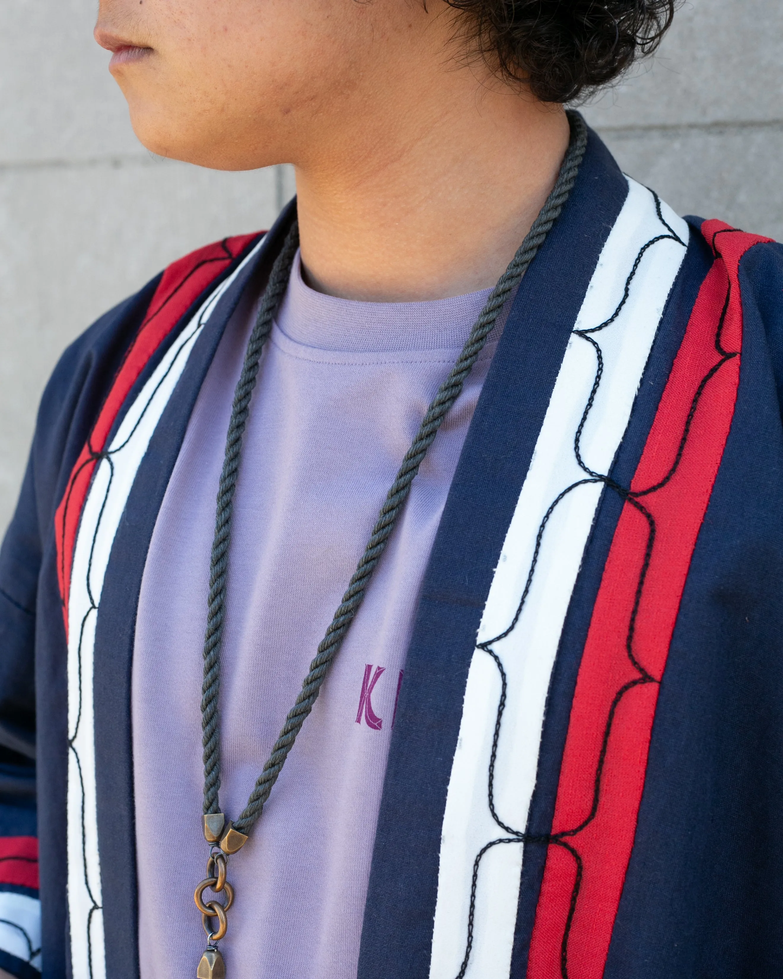 Vintage Ainu Robe, Short, Indigo with Red and White Patterns