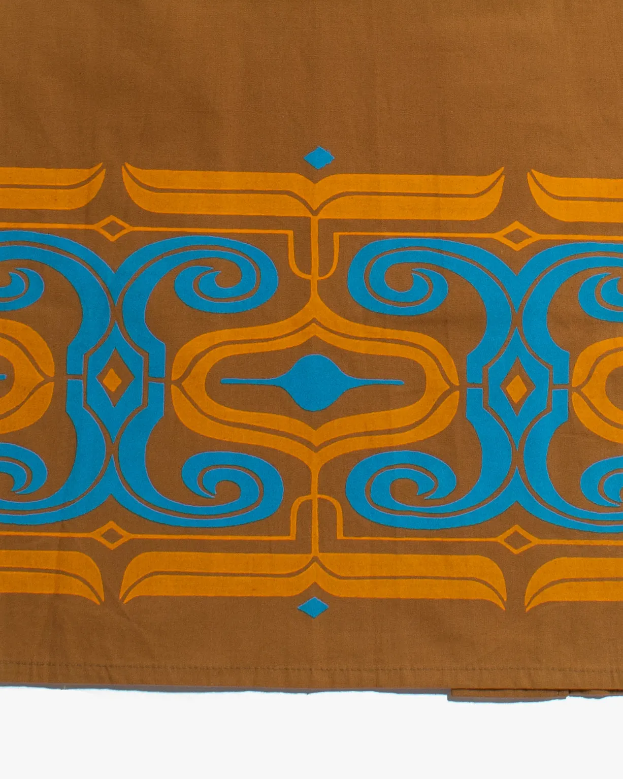 Vintage Ainu Robe, Short, Light Brown with Teal and Orange Patterns