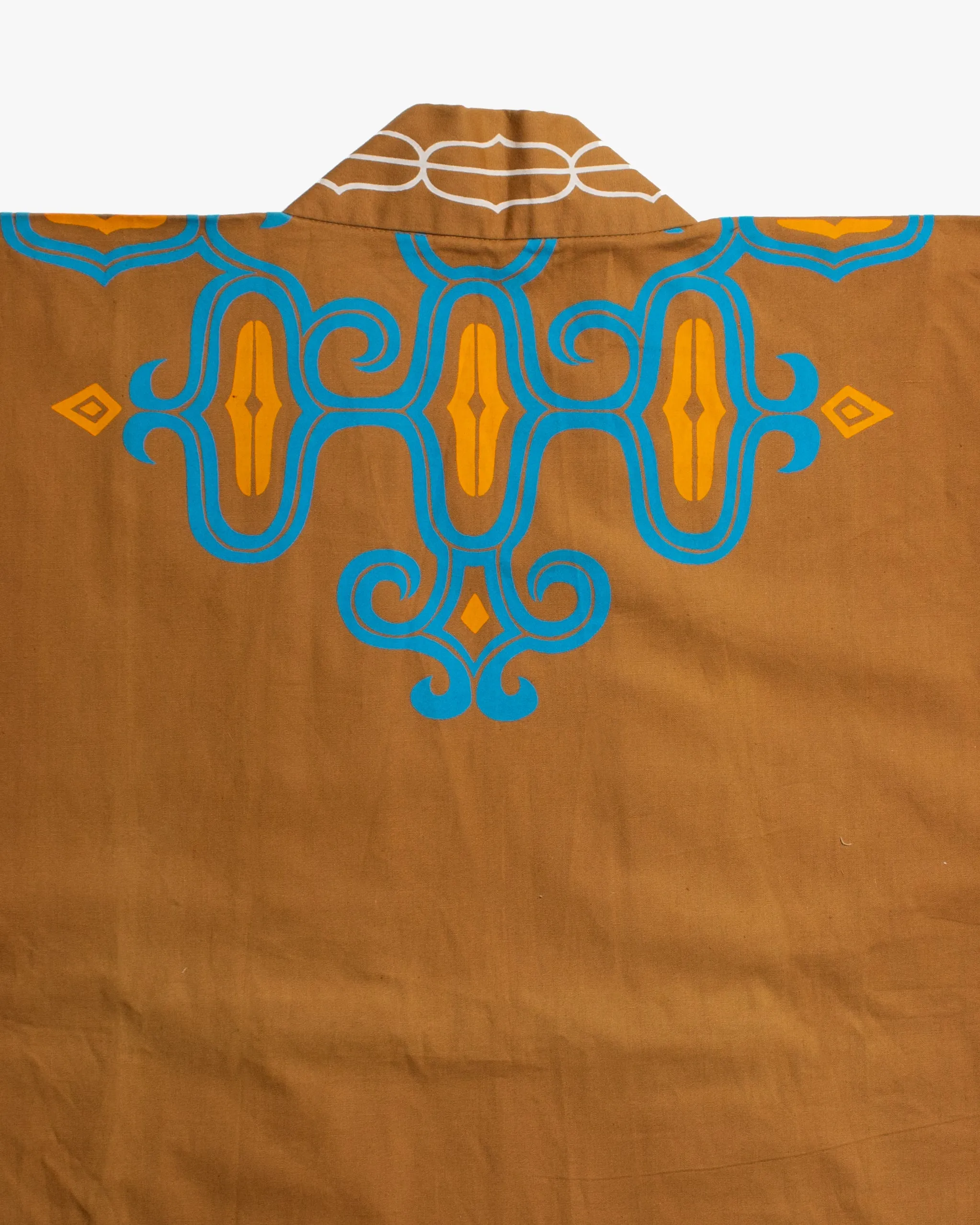 Vintage Ainu Robe, Short, Light Brown with Teal and Orange Patterns