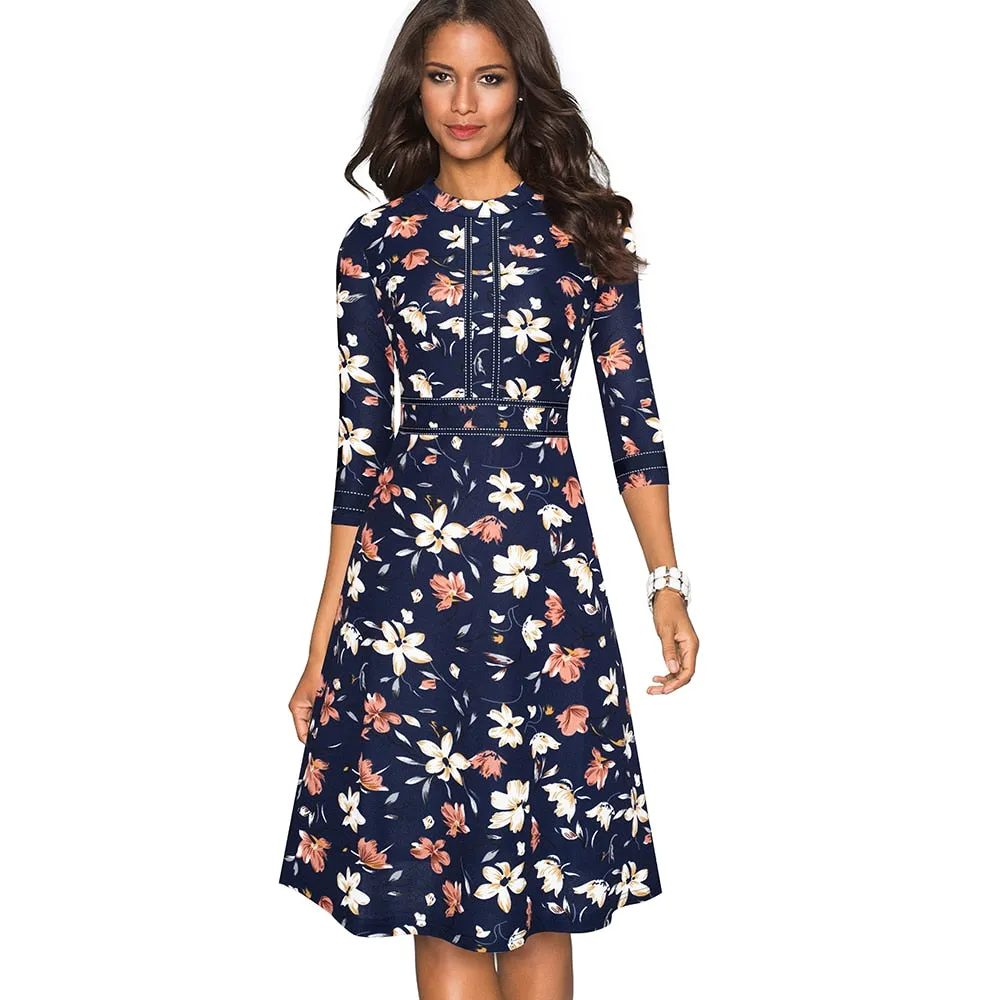 Vintage Elegant Patchwork Round neck Pinup Business Party