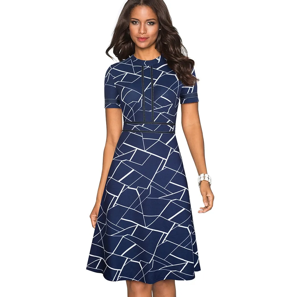 Vintage Elegant Patchwork Round neck Pinup Business Party