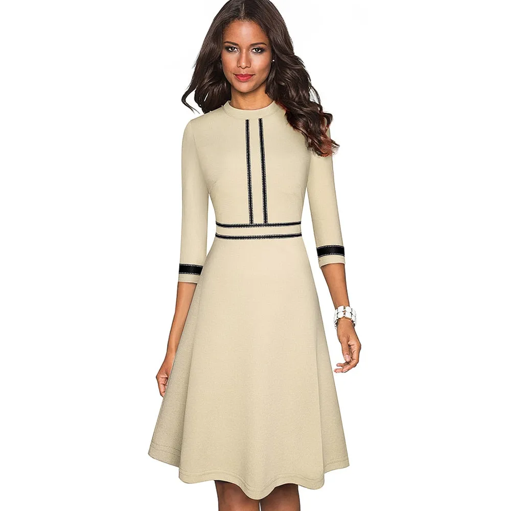Vintage Elegant Patchwork Round neck Pinup Business Party