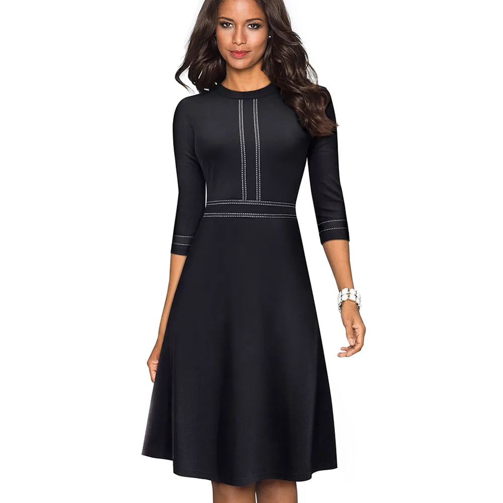 Vintage Elegant Patchwork Round neck Pinup Business Party