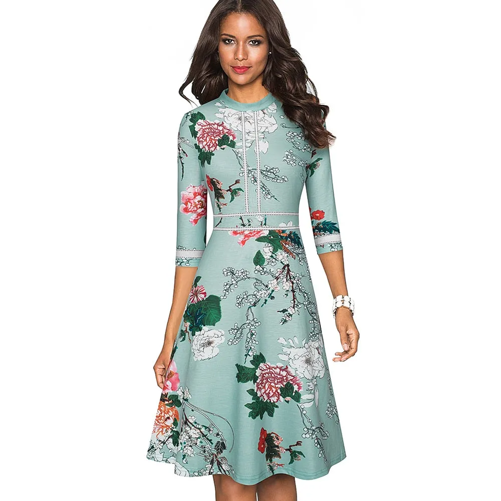 Vintage Elegant Patchwork Round neck Pinup Business Party