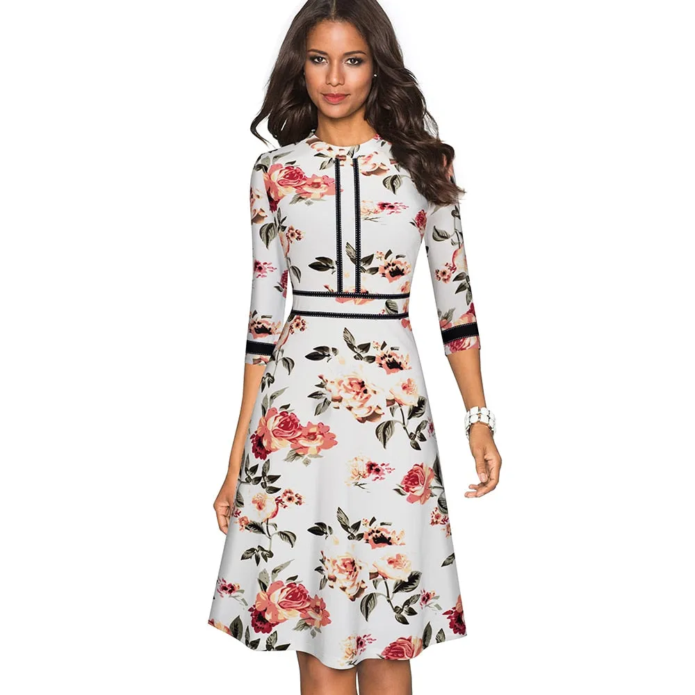 Vintage Elegant Patchwork Round neck Pinup Business Party