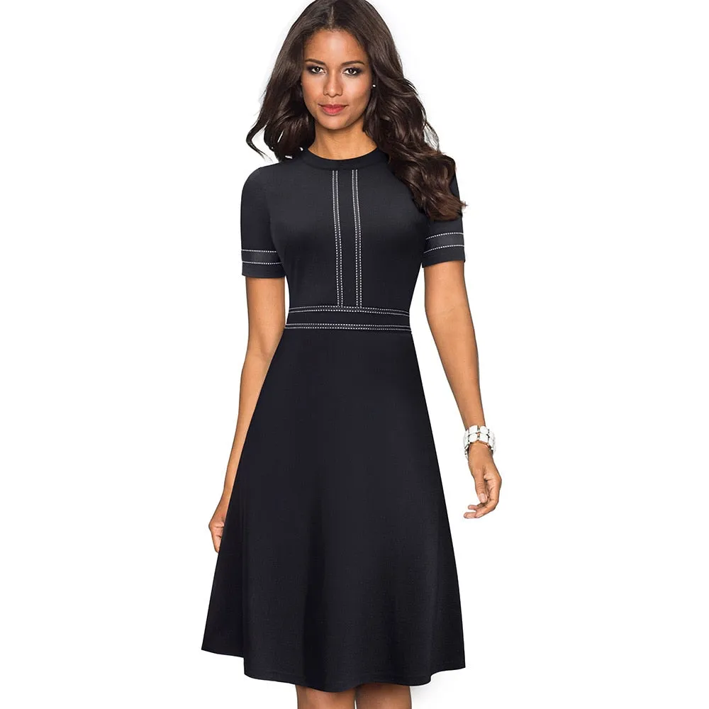 Vintage Elegant Patchwork Round neck Pinup Business Party