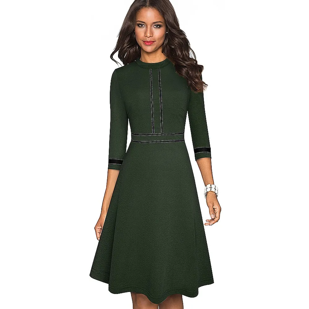 Vintage Elegant Patchwork Round neck Pinup Business Party