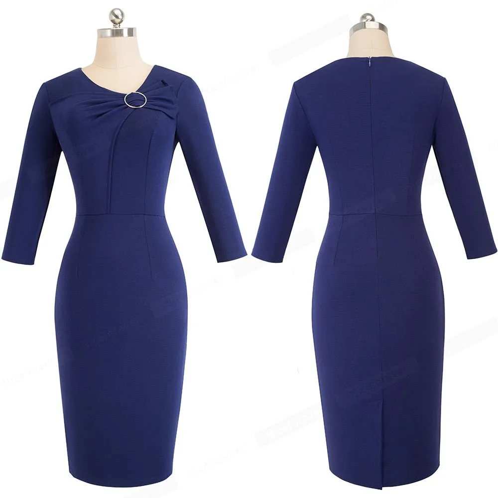 Vintage Elegant Solid Color Wear to Work Bow O Neck Business Party