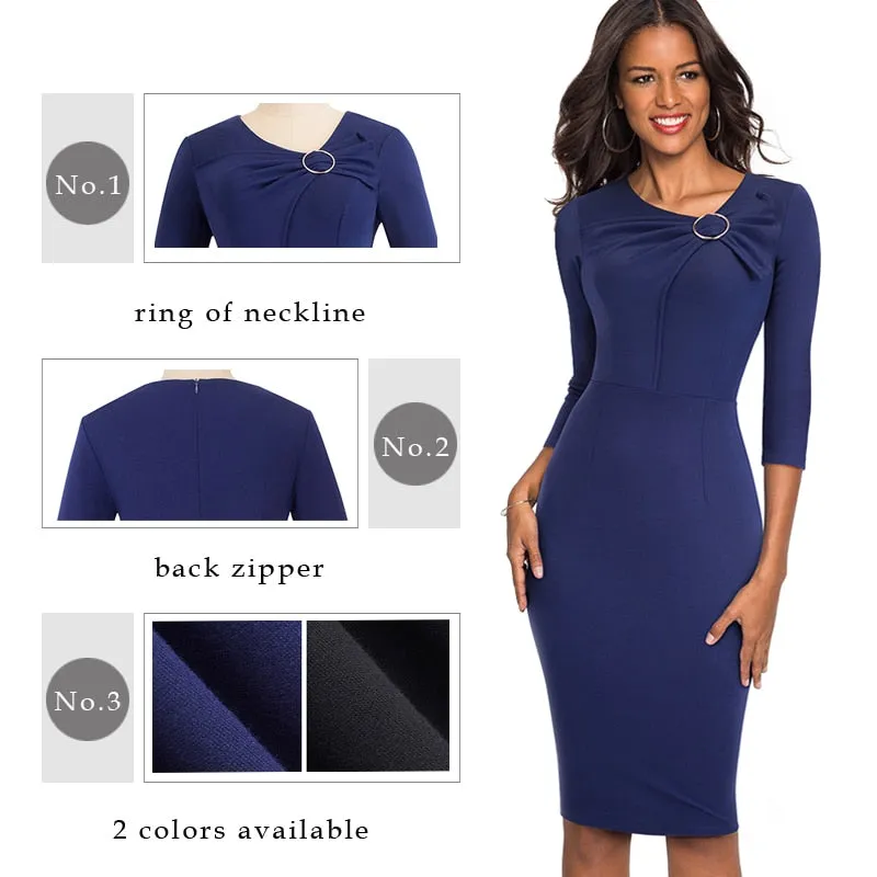 Vintage Elegant Solid Color Wear to Work Bow O Neck Business Party
