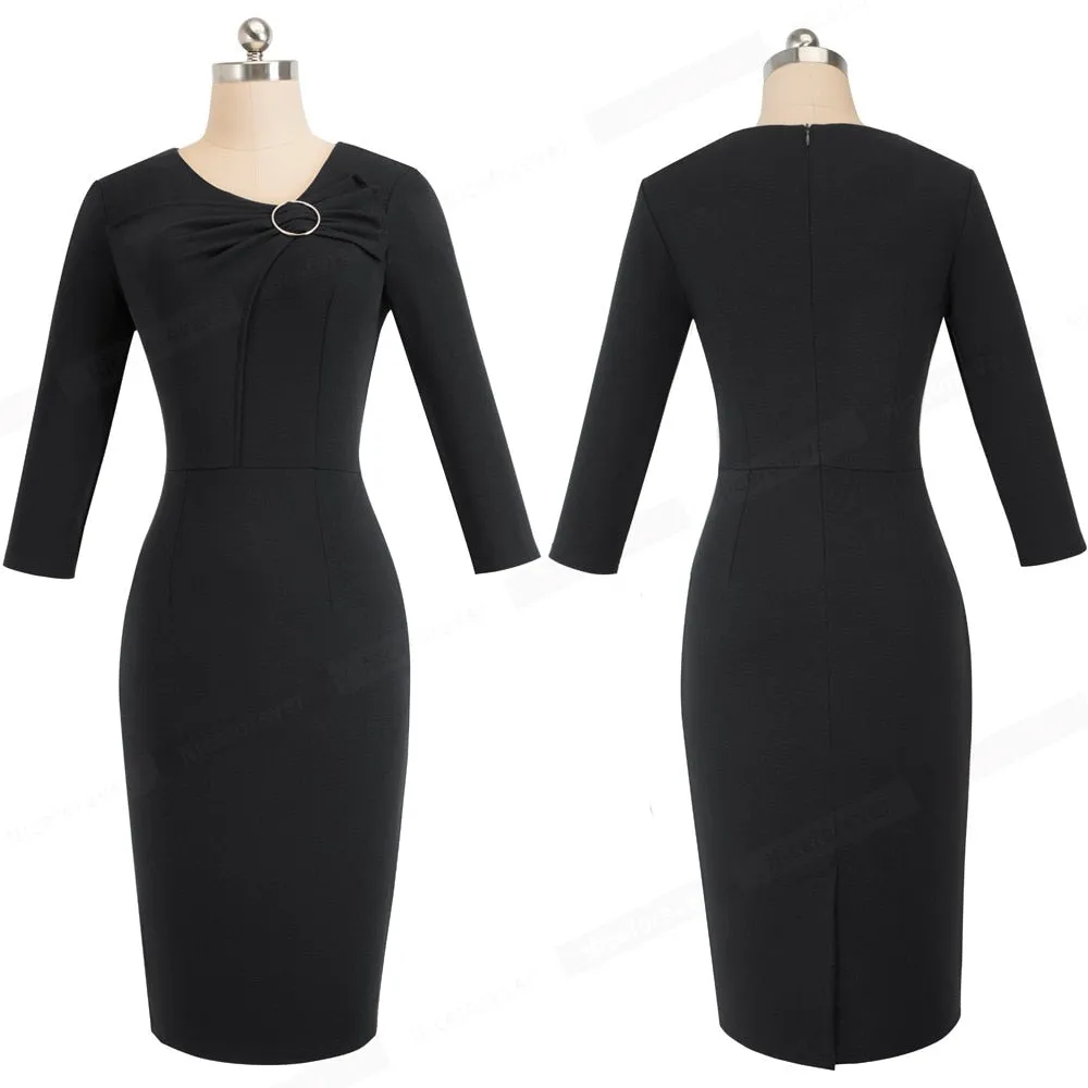 Vintage Elegant Solid Color Wear to Work Bow O Neck Business Party