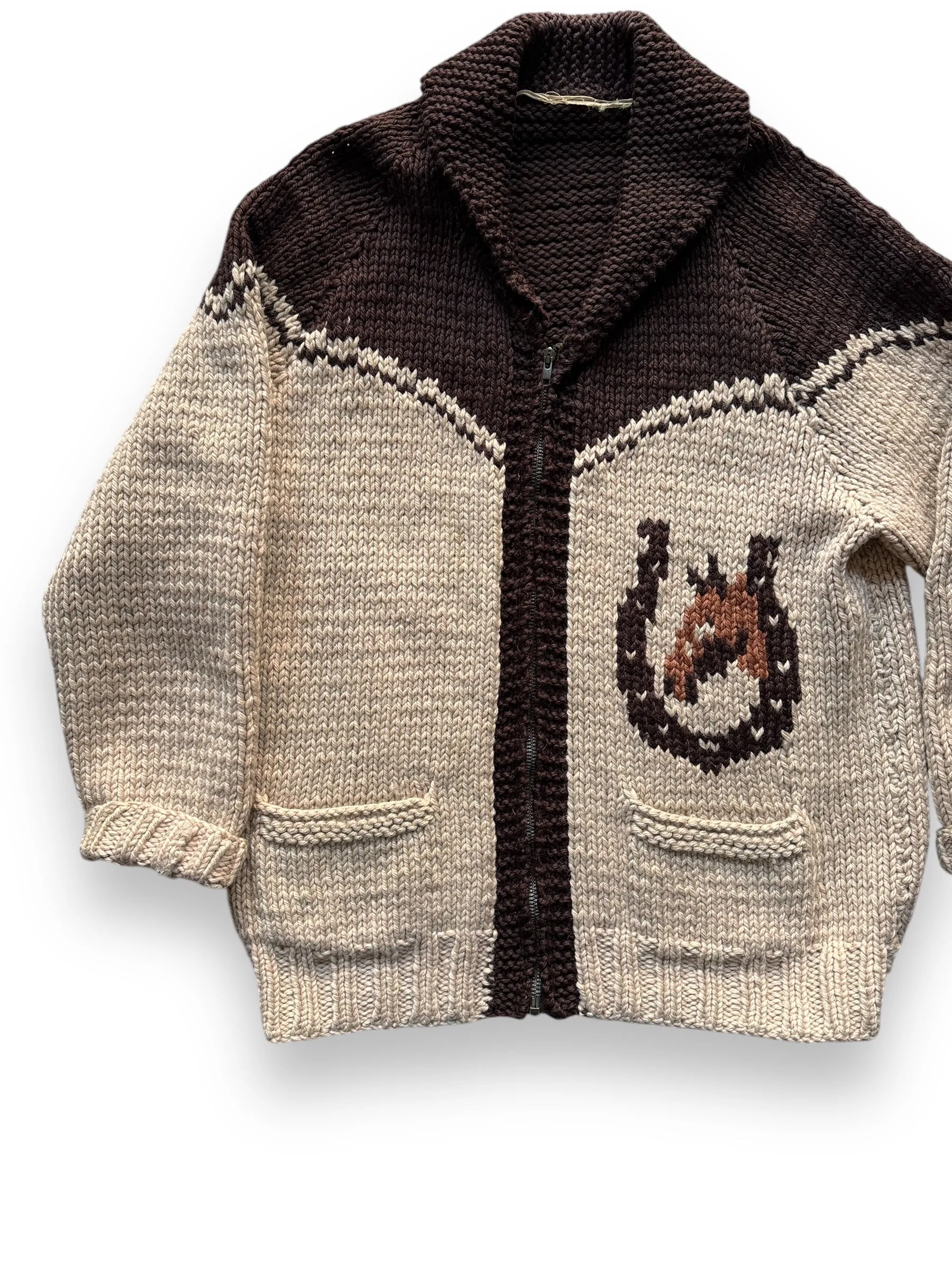 Vintage Horse Themed Cowichan Style Sweater SZ L