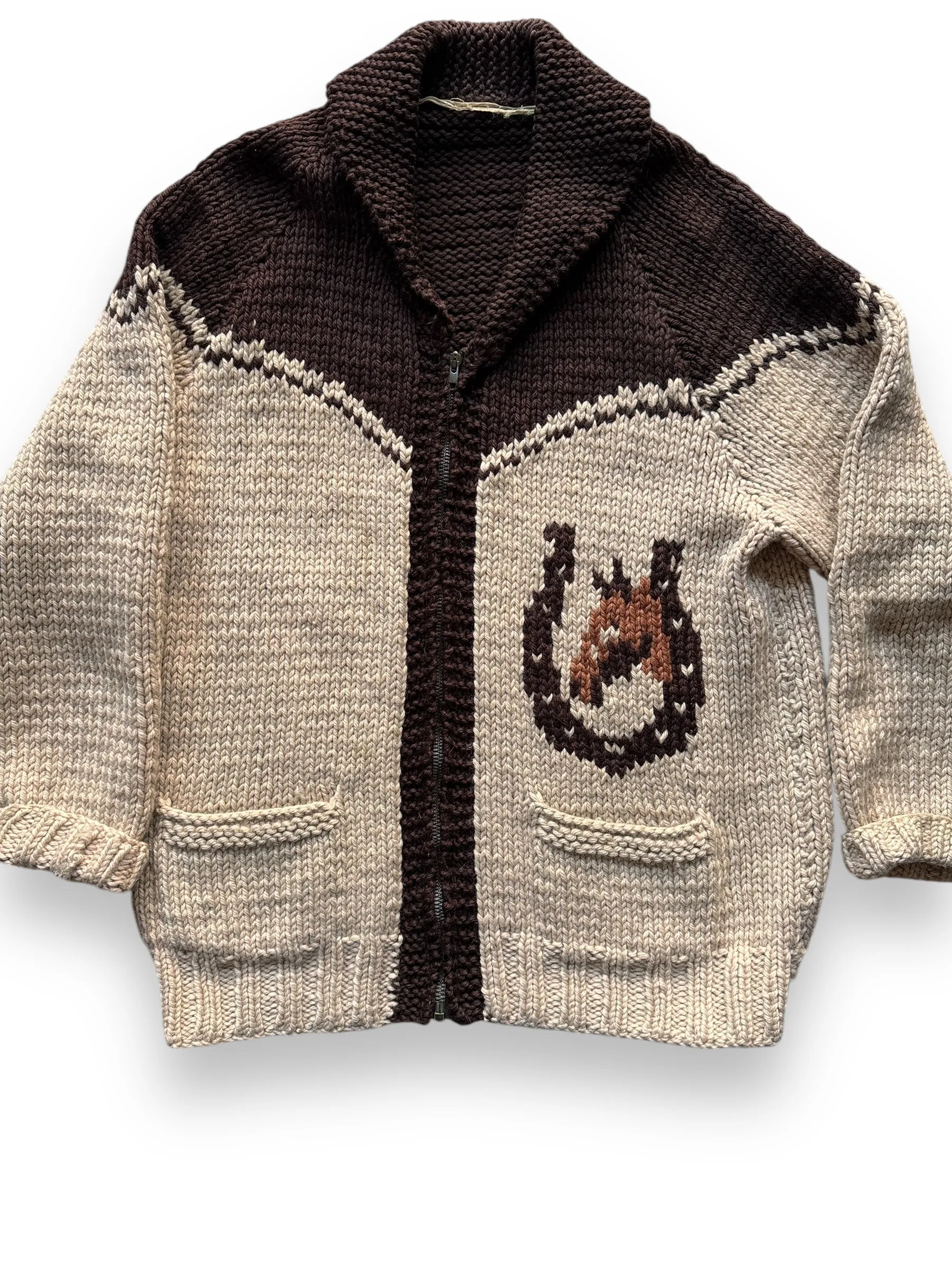 Vintage Horse Themed Cowichan Style Sweater SZ L
