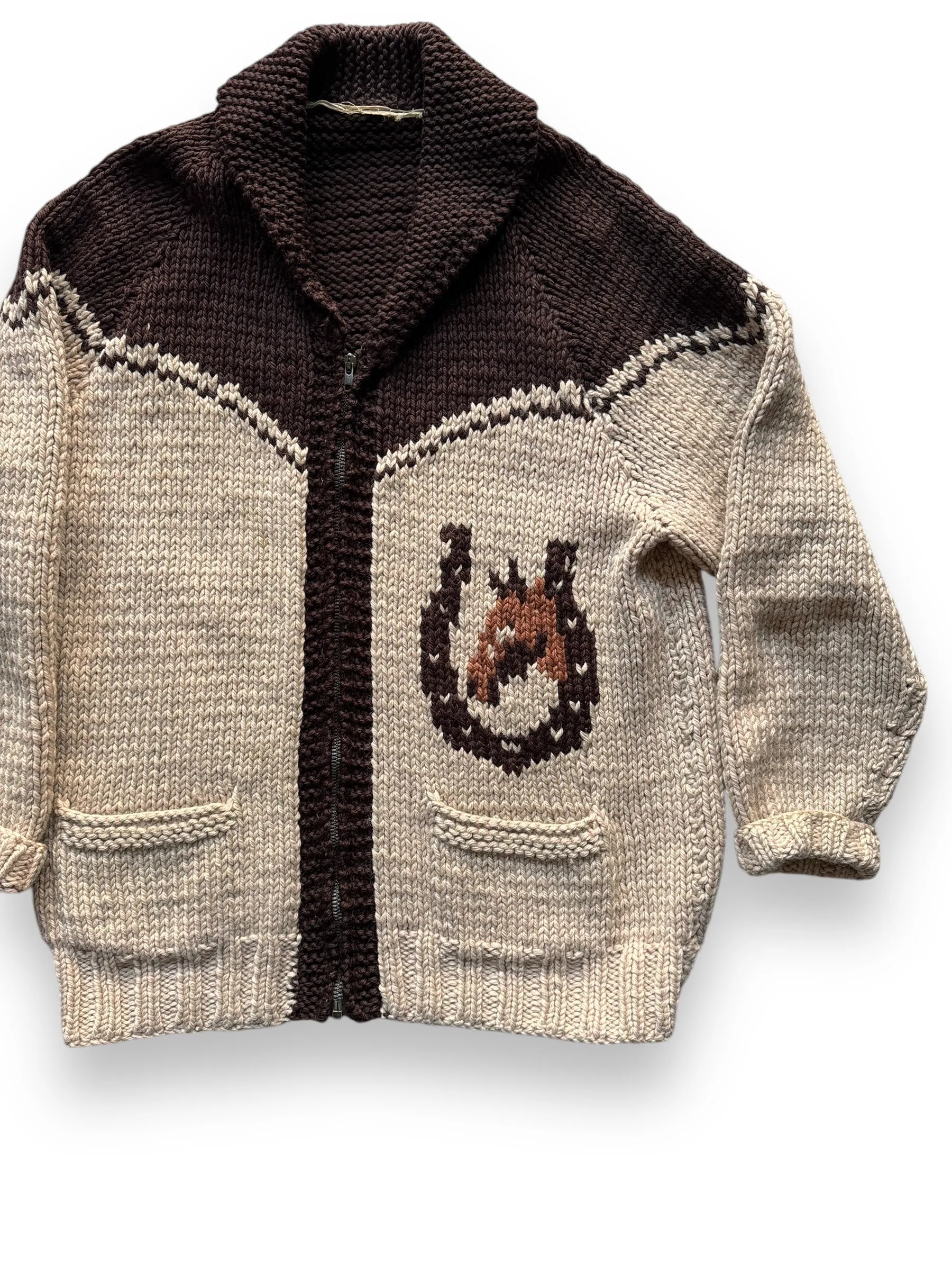Vintage Horse Themed Cowichan Style Sweater SZ L