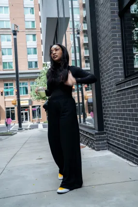Wide Leg High Waisted Joggers (Black)