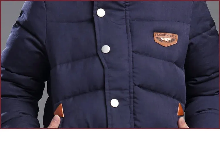 Winter Thicken Warm Teenager Kids Jacket Fashion Long Style Zipper Hooded Children Outerwear 5-14 Years Big Boys Jacket