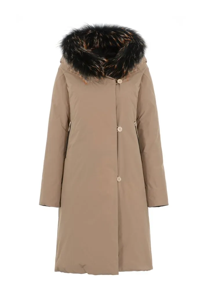 Women Reversible Faux Fur Hood Coat For Winter