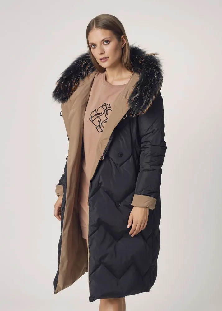 Women Reversible Faux Fur Hood Coat For Winter