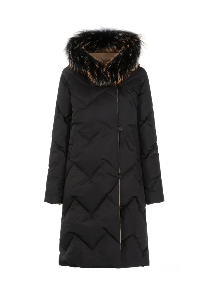 Women Reversible Faux Fur Hood Coat For Winter
