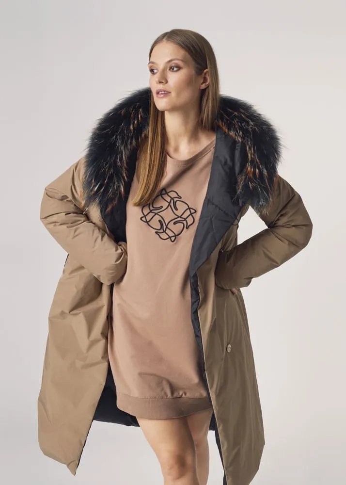 Women Reversible Faux Fur Hood Coat For Winter