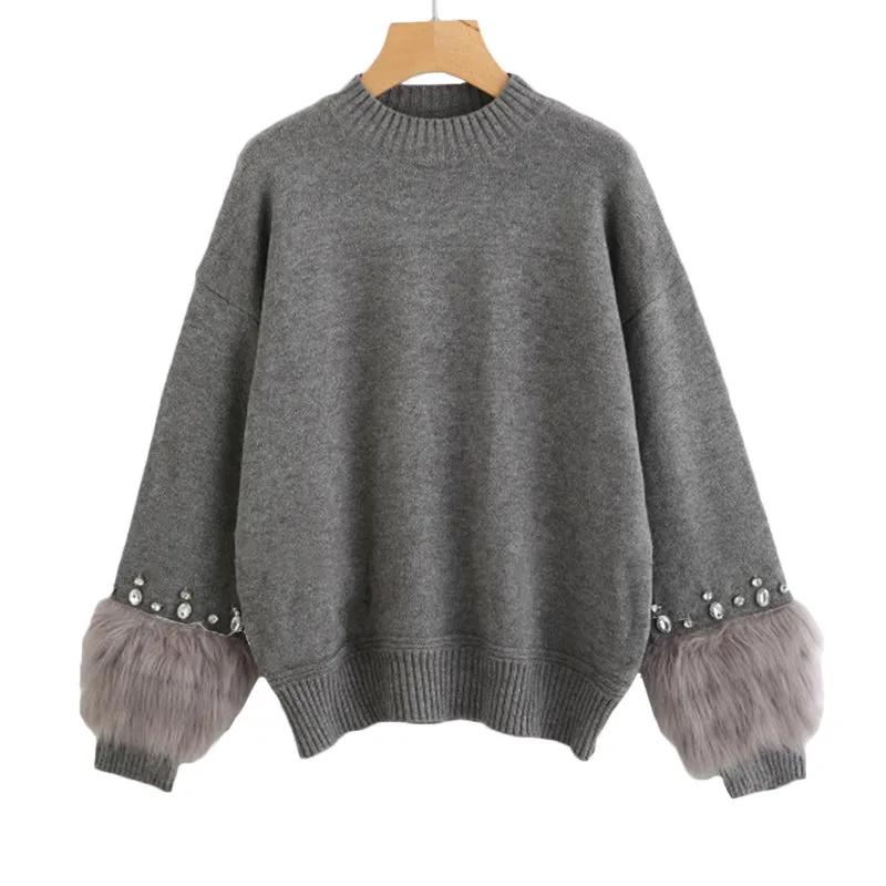 Women's Long Sleeved Faux Fur Sweater