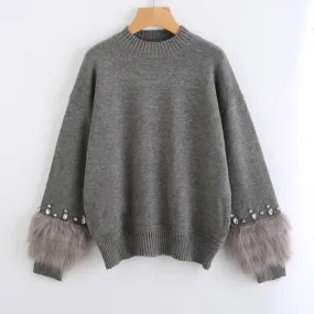 Women's Long Sleeved Faux Fur Sweater