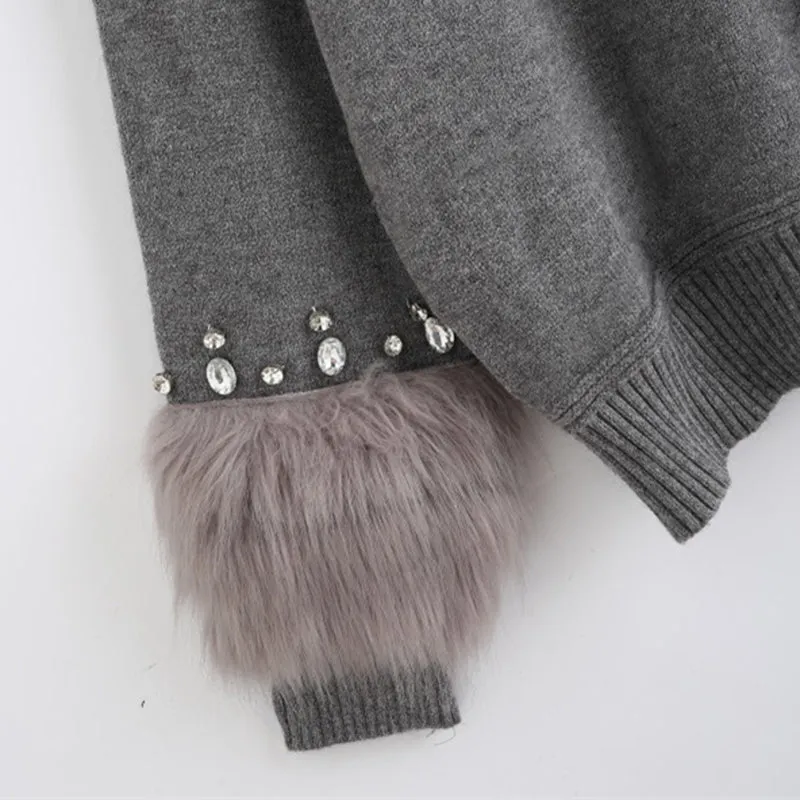 Women's Long Sleeved Faux Fur Sweater