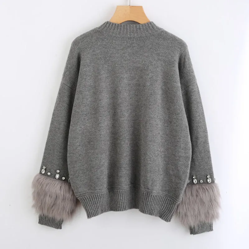 Women's Long Sleeved Faux Fur Sweater