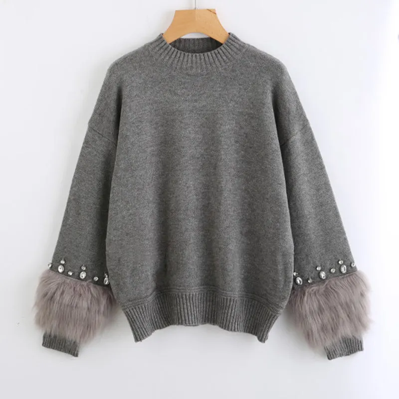 Women's Long Sleeved Faux Fur Sweater
