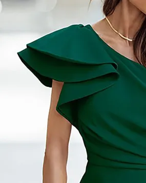 Women's One-shoulder Ruffled Pleated Party Elegant Dress Dresses