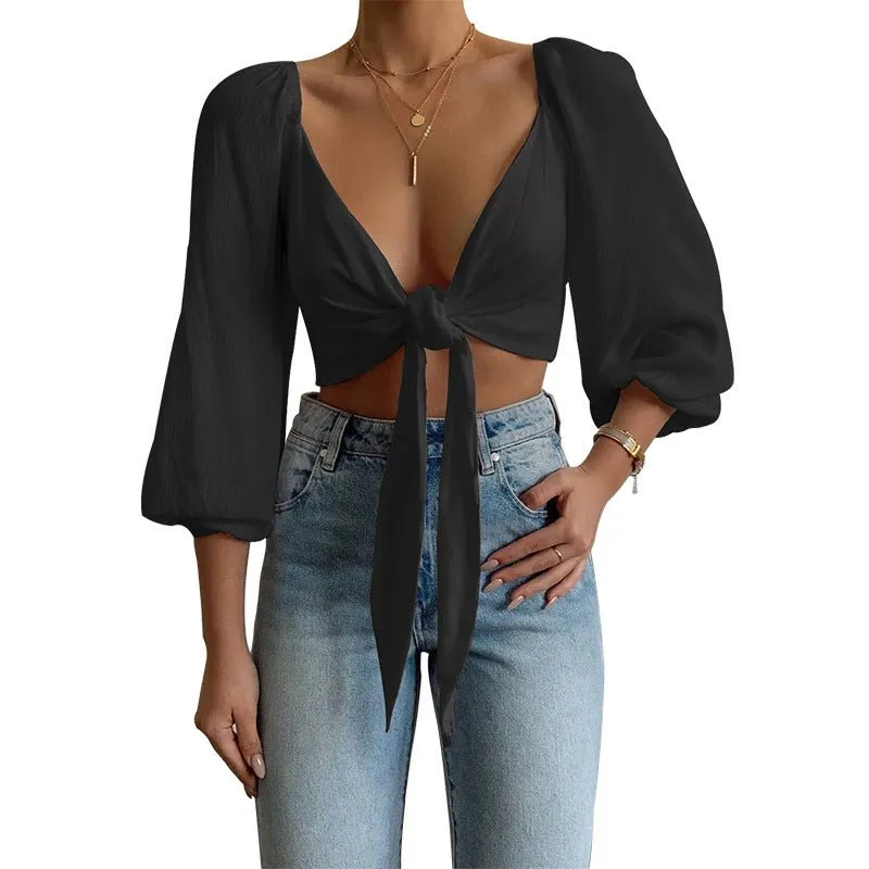 Women's Short Long Sleeve Tube Top Cardigan Top
