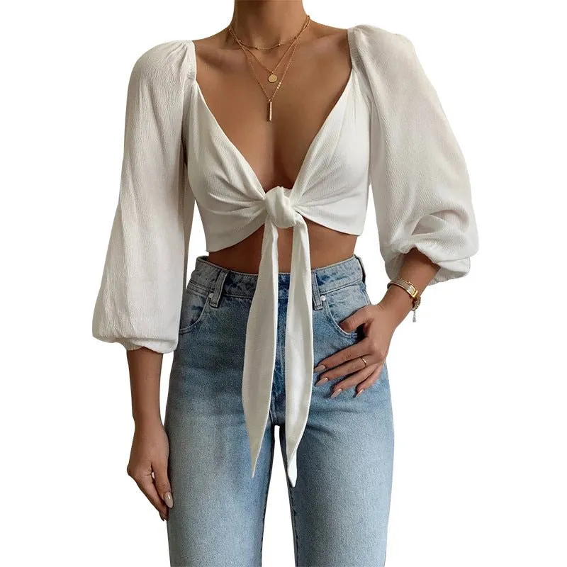 Women's Short Long Sleeve Tube Top Cardigan Top