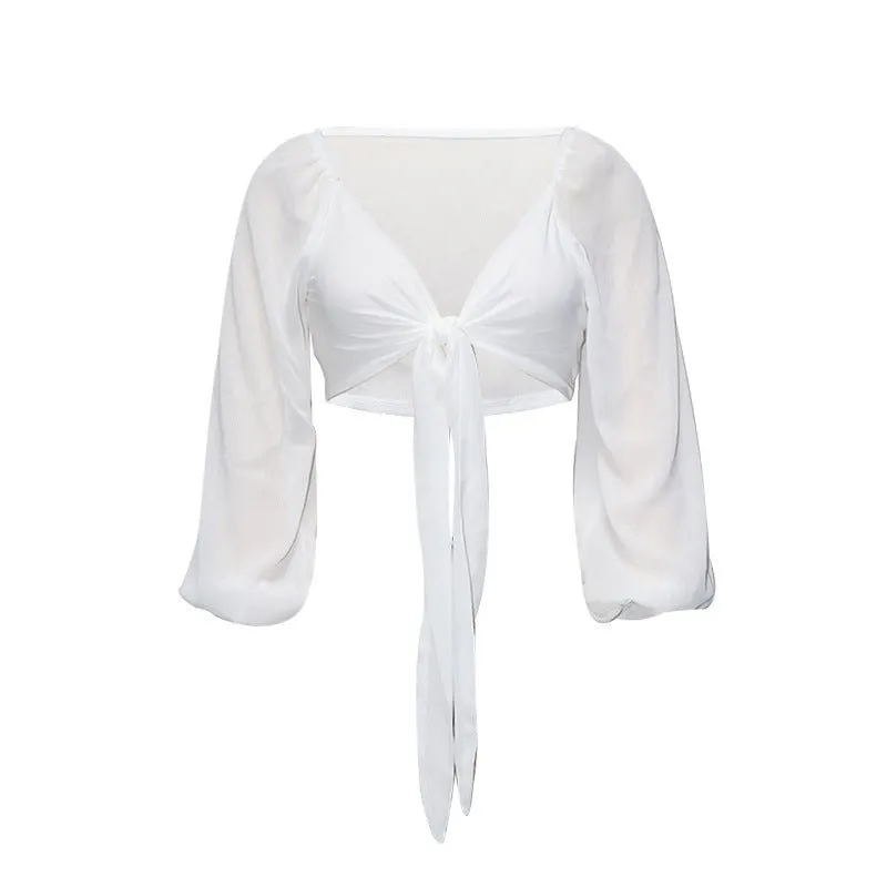 Women's Short Long Sleeve Tube Top Cardigan Top
