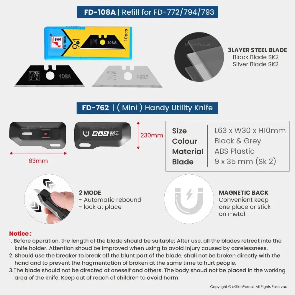 Woodpecker Utility Knife | Penknife & Refill Blades