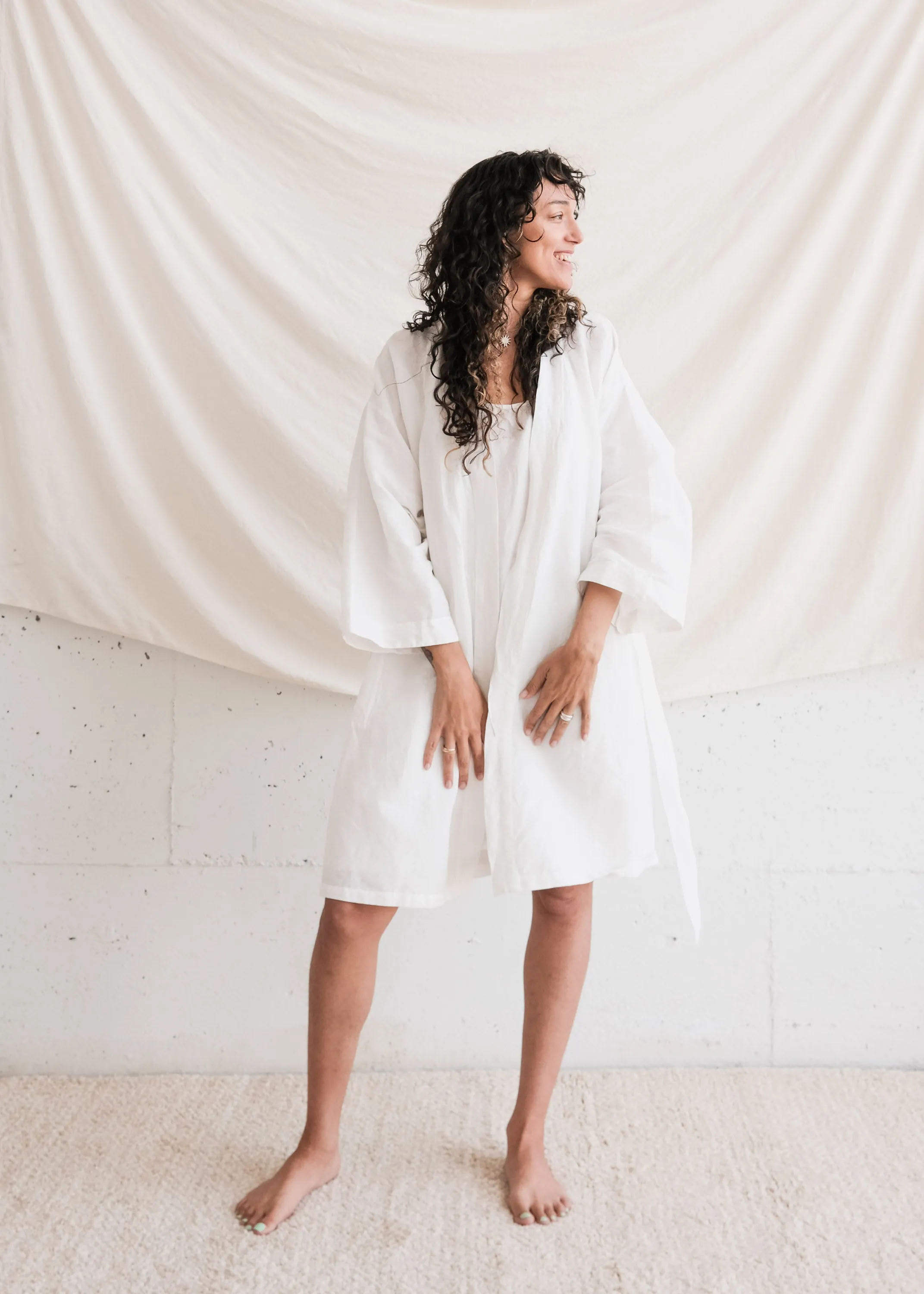 Yayla Robe - Handwoven Linen & Cotton - Cloud White