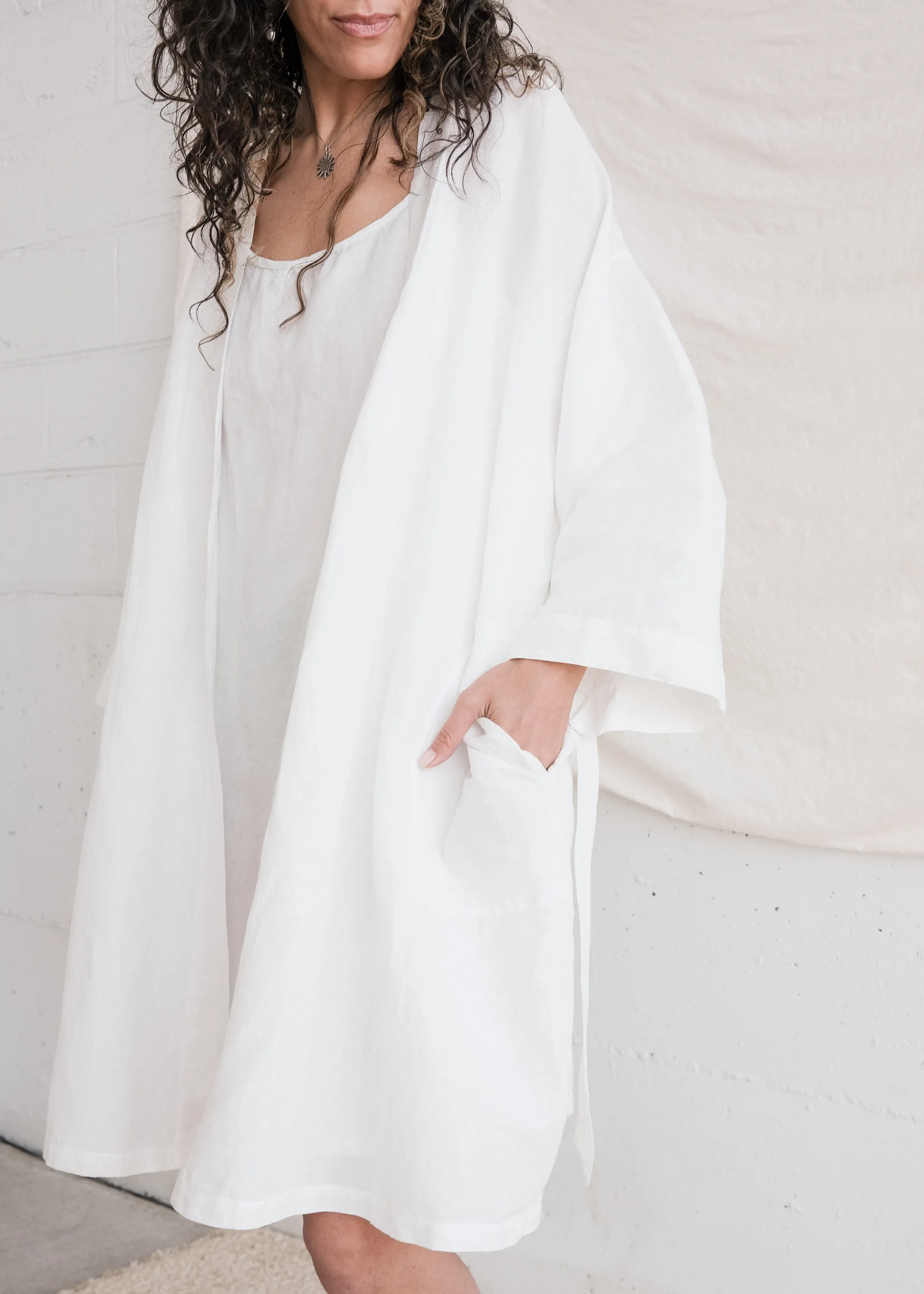 Yayla Robe - Handwoven Linen & Cotton - Cloud White
