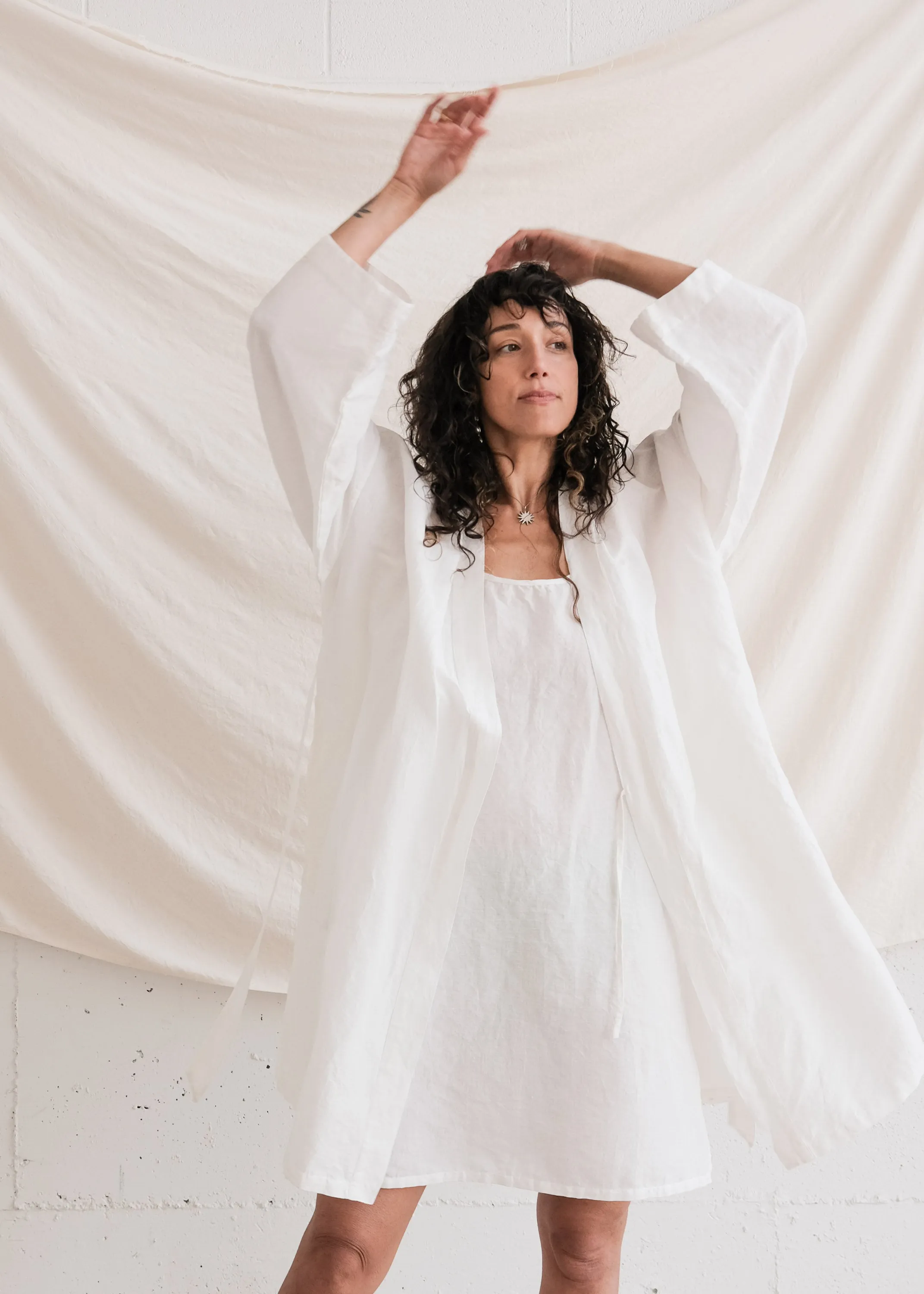 Yayla Robe - Handwoven Linen & Cotton - Cloud White