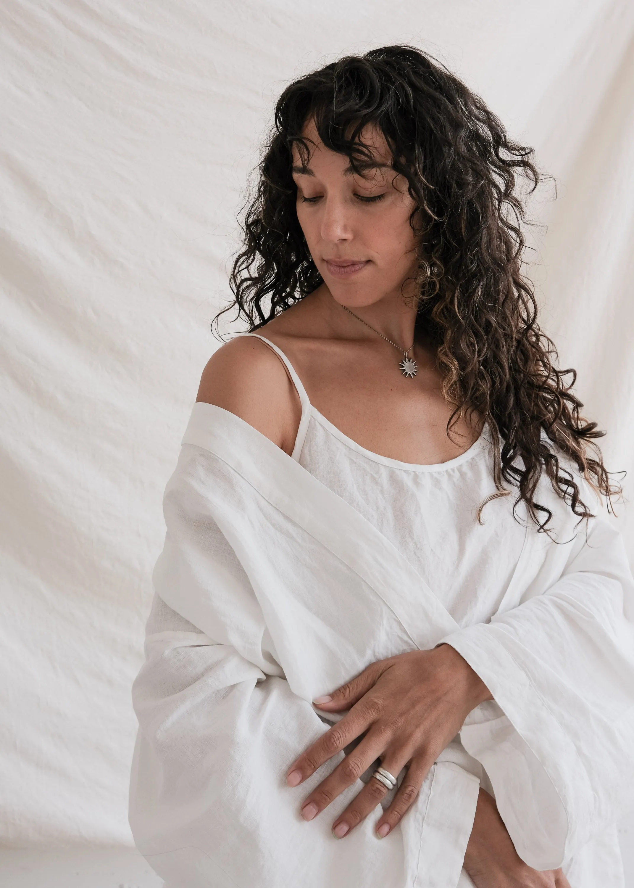 Yayla Robe - Handwoven Linen & Cotton - Cloud White