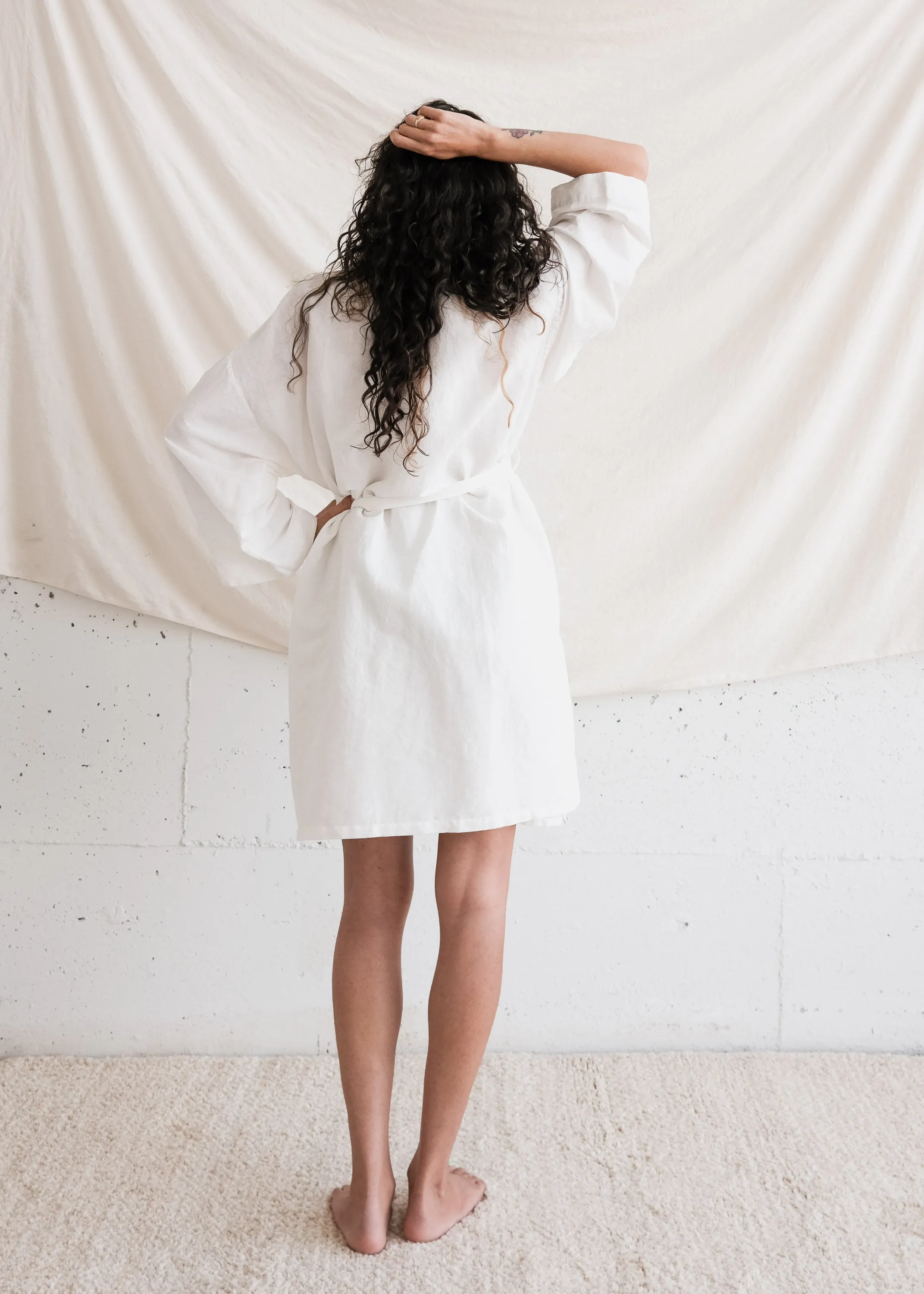 Yayla Robe - Handwoven Linen & Cotton - Cloud White